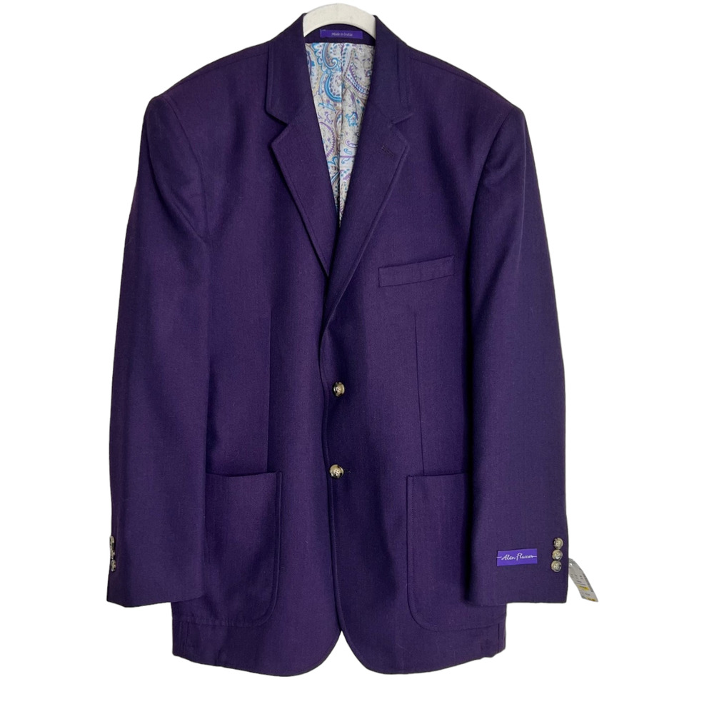 Alan Flusser Womens Blazer Size Medium Purple 2-Button Lined Shoulder Pads New